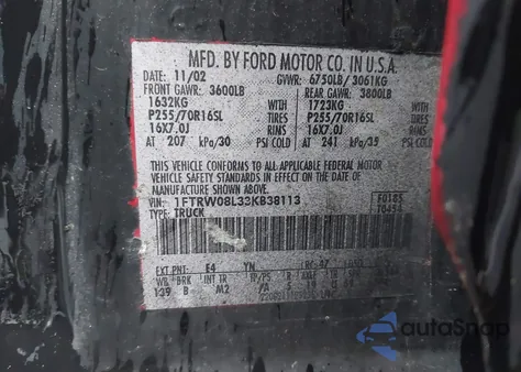 2003 Ford F-150 Lariat/Xlt from USA, damaged, VIN 1FTRW08L33KB38113